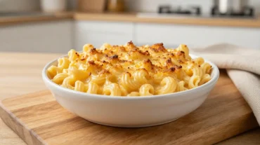 Heerlijke macaroni kaas bereid in de Airfryer met een krokante top.
