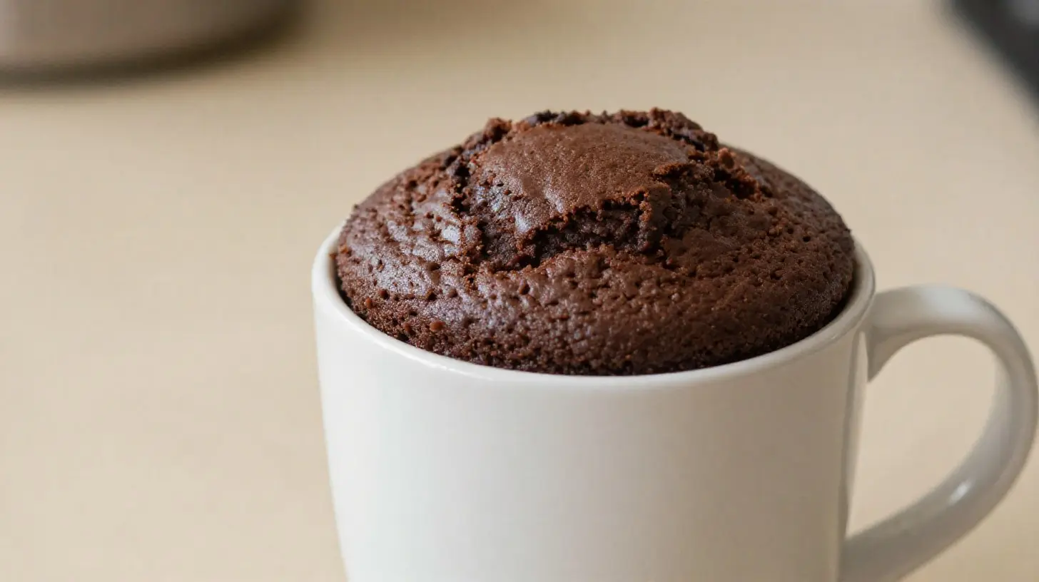 Heerlijke mug cake bereid in de Airfryer met een lekkere chocoladesmaak.