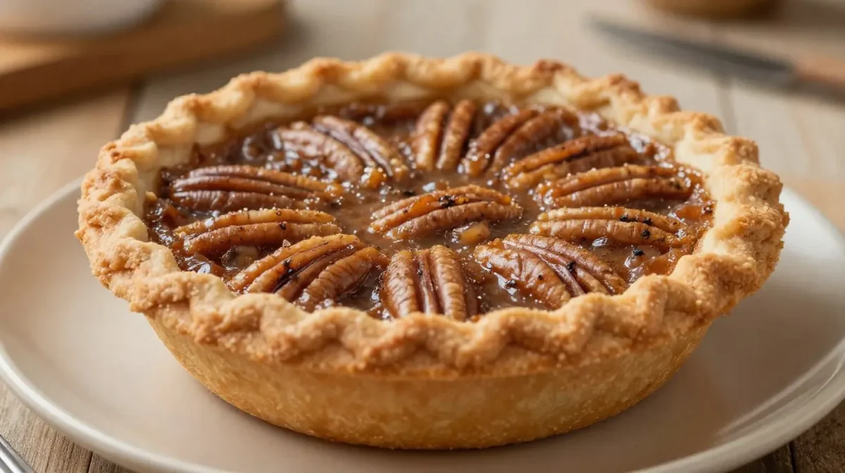 Heerlijke pecan pie gebakken in de Airfryer met knapperige korst en rijke vulling.