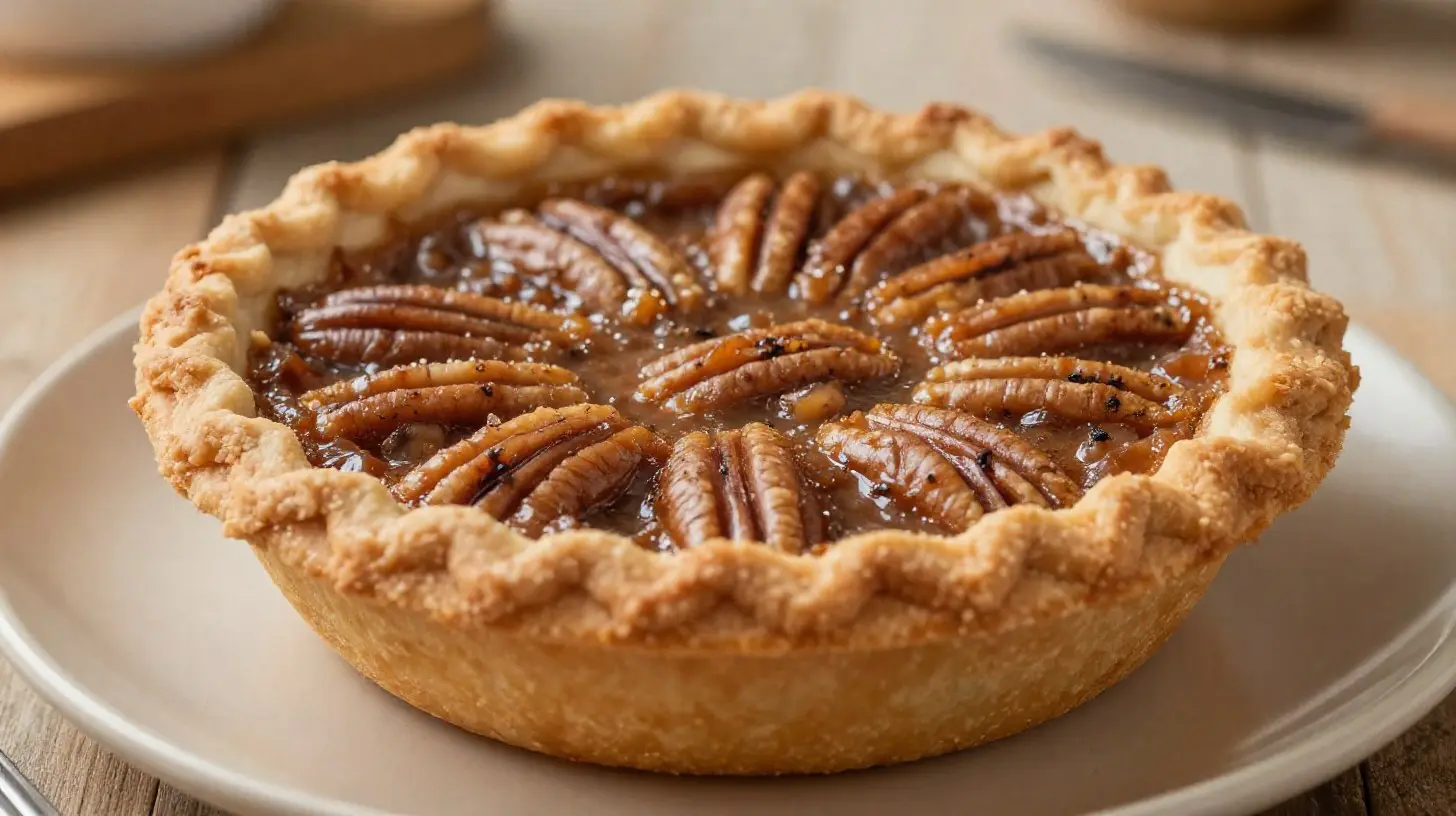 Heerlijke pecan pie gebakken in de Airfryer met knapperige korst en rijke vulling.