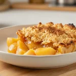 Heerlijke perzikcrumble bereid in de Airfryer met een knapperige bovenlaag.