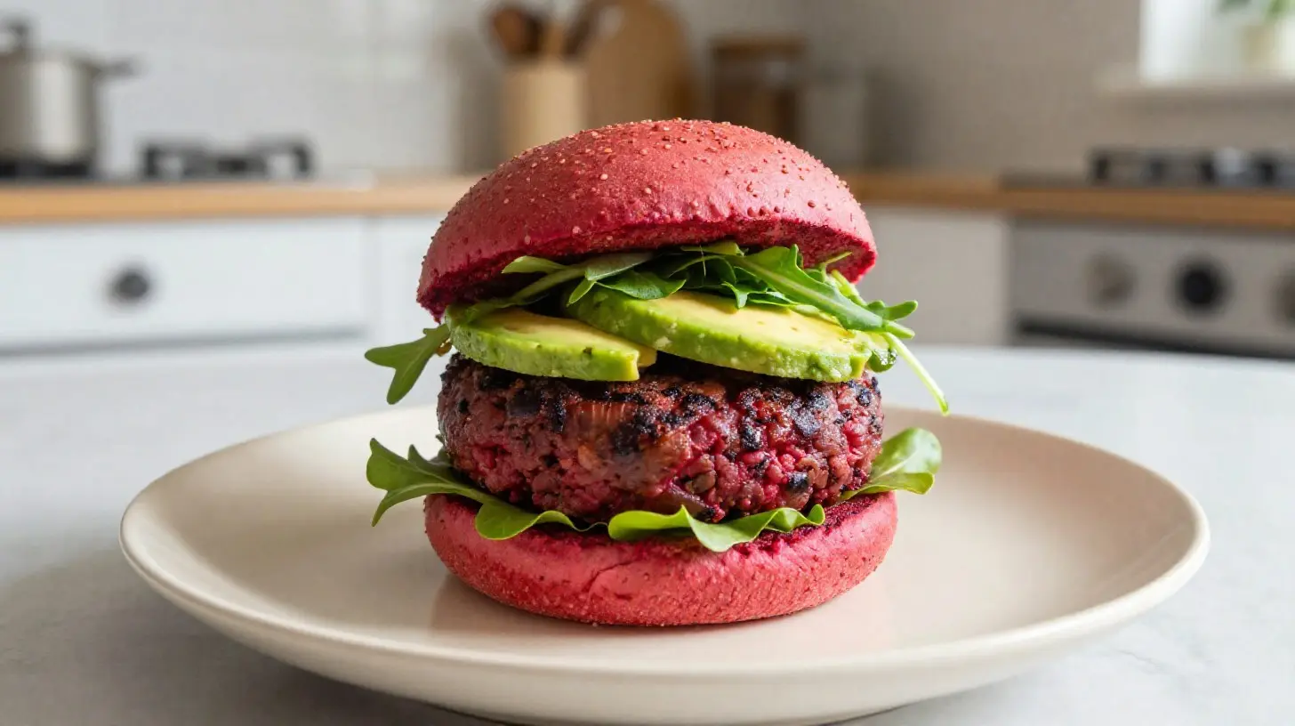 Heerlijke rode bietenburger uit de Airfryer met een knapperige textuur.