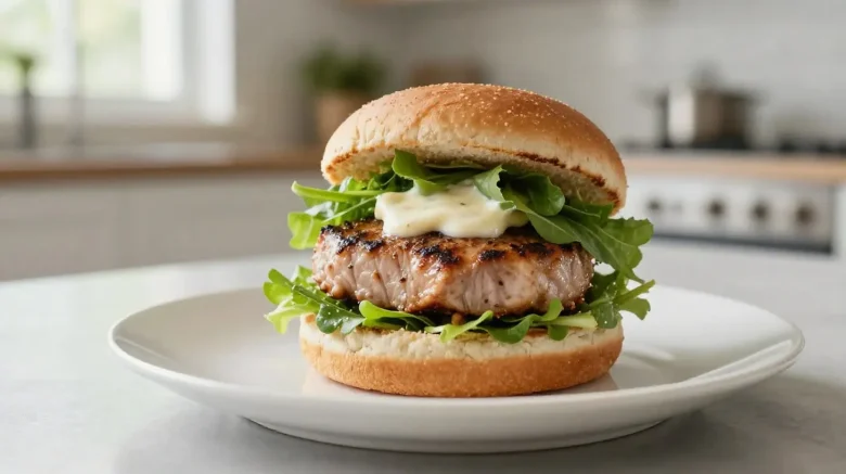 Heerlijke tonijnburger bereid in de Airfryer voor een gezonde maaltijd.