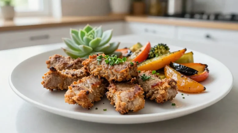 Heerlijk malse stukken vlees bereid in de airfryer voor een perfecte krokante korst.