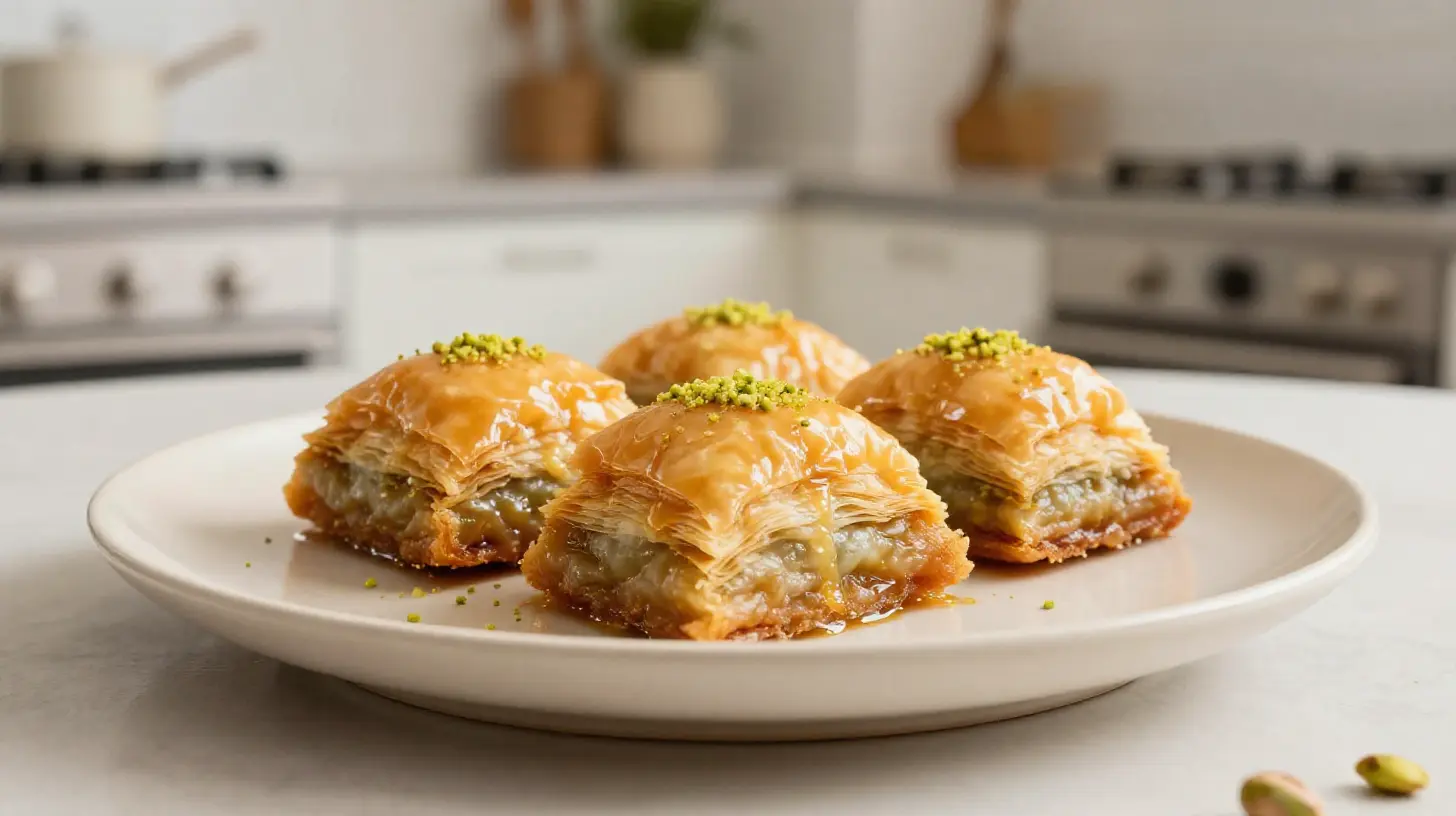 Heerlijke baklava uit de airfryer met een krokante korst en zoete notenvulling.