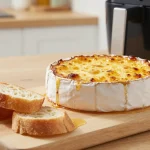 Heerlijke brie in de airfryer met een gouden krokante korst en een smeuïge binnenkant.