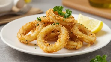 Heerlijke calamari goudbruin gebakken in de airfryer voor een perfecte knapperigheid.