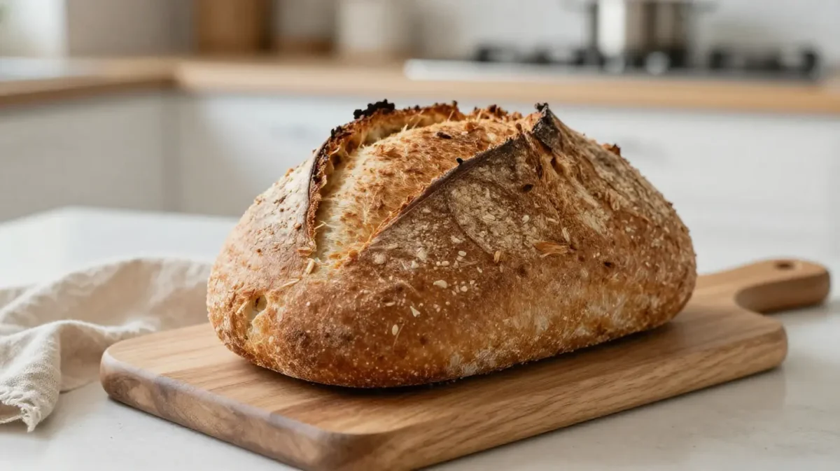 Versgebakken meergranen brood uit de Airfryer met knapperige korst.