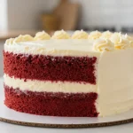 Smeuïge rode velvet cake bereid in de Airfryer met een romige topping.