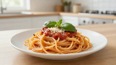 Heerlijke spaghetti in de Airfryer bereid voor een gezonde maaltijd.