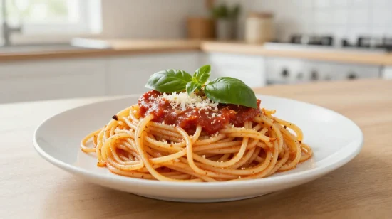 Heerlijke spaghetti in de Airfryer bereid voor een gezonde maaltijd.